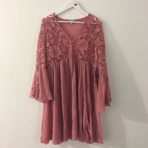 Bell sleeve boho lace dress